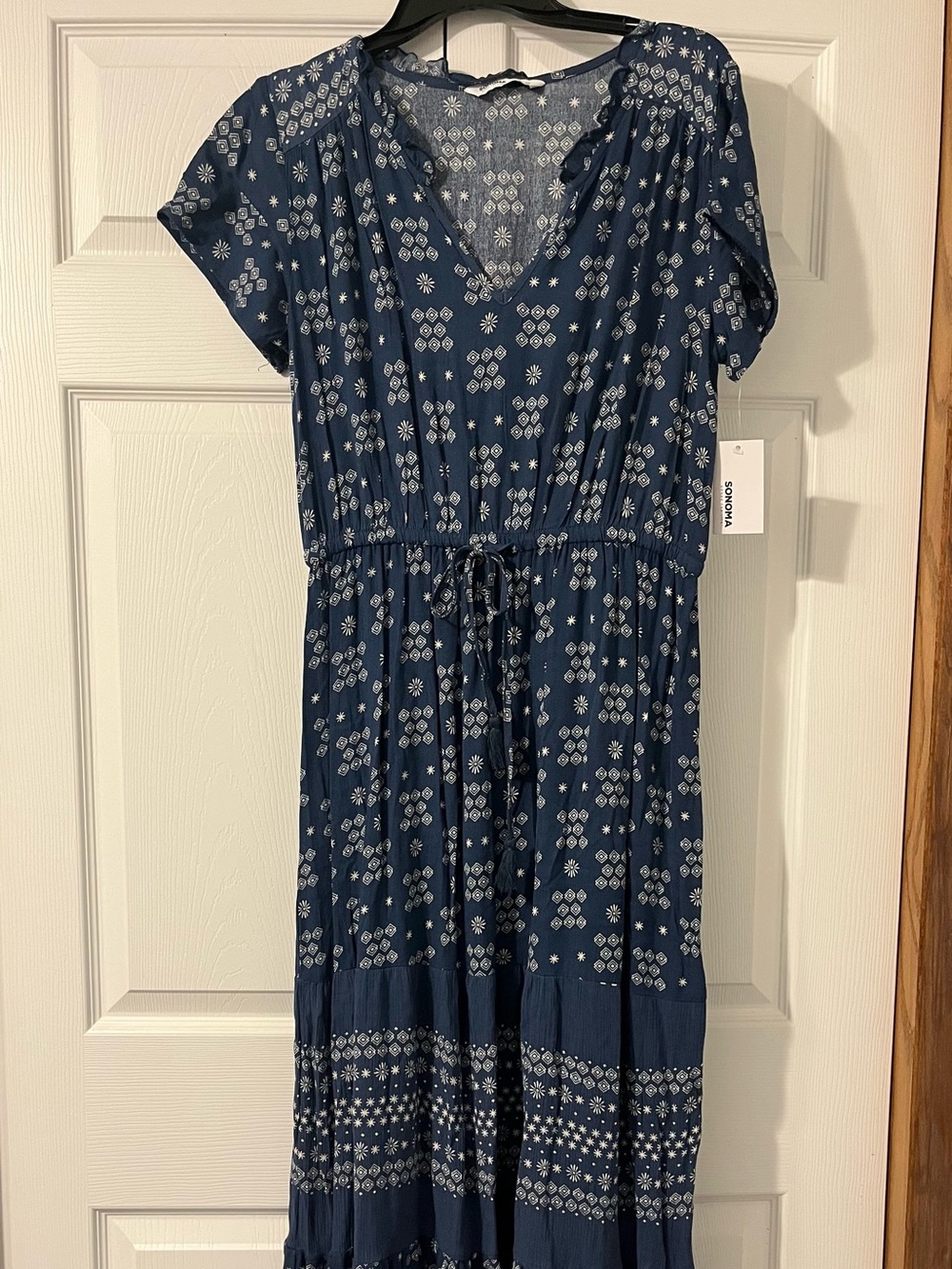 Kohl's Anchor Blue Geo Short-Sleeve Tiered Maxi Dress - Blue